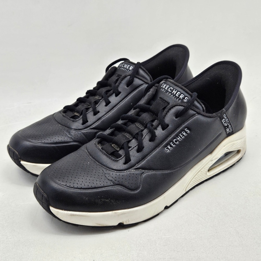 Skechers Slip-Ins Uno Mens 10 Black Hands Free Walking Shoes 183005 Air Cushion